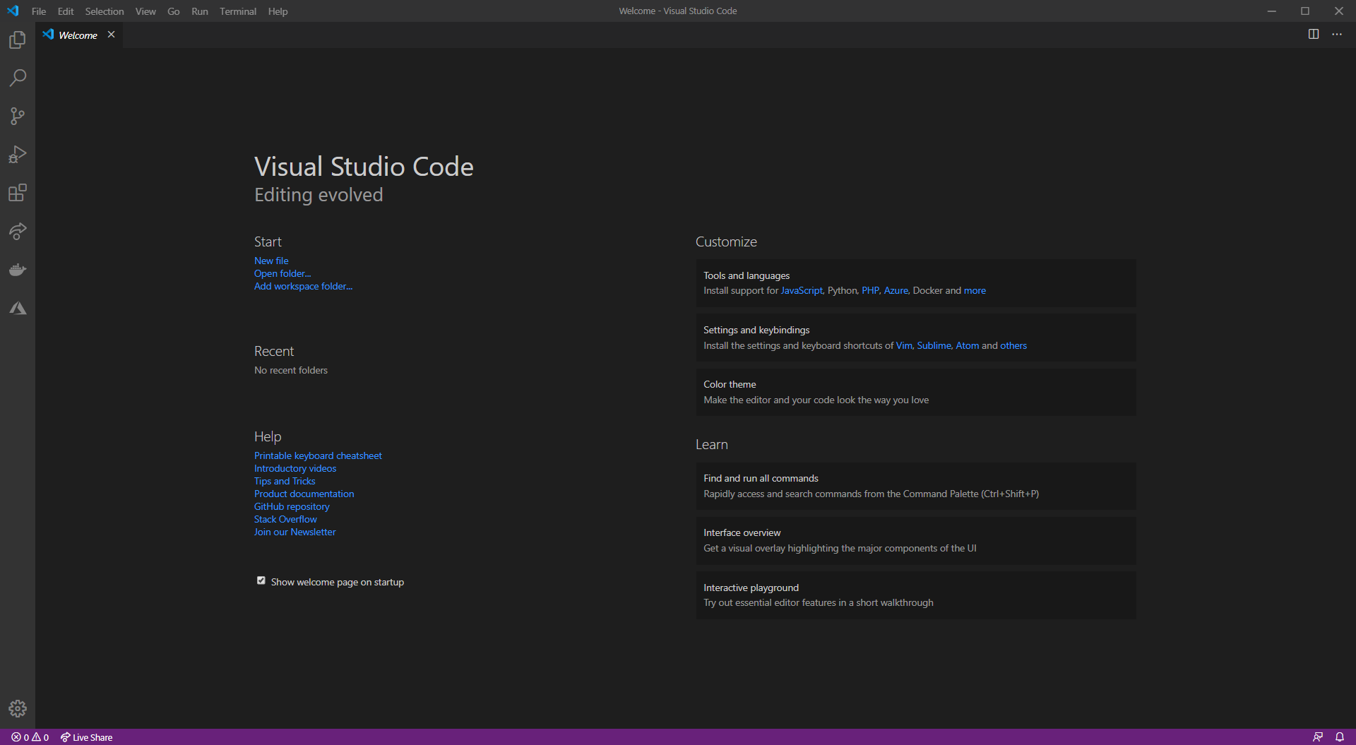 VS Code first launch